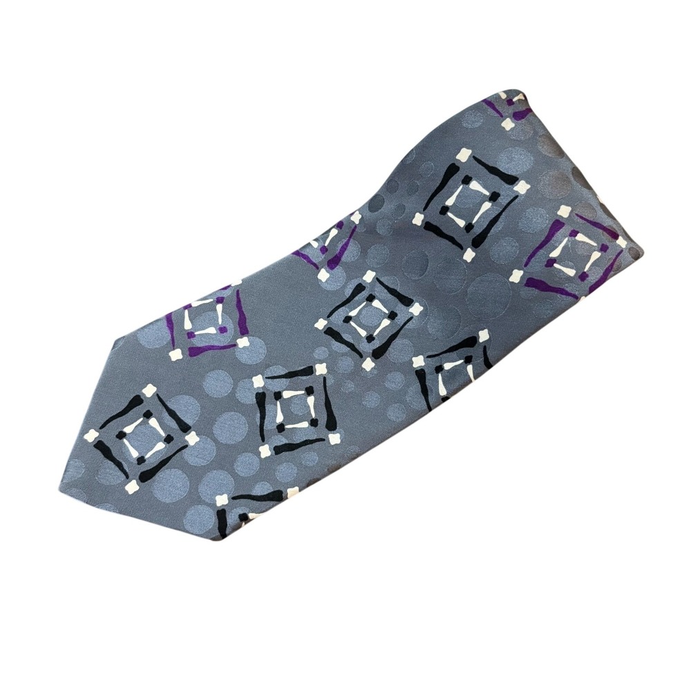 FRATELLI MODA Silk Tie Mens Gray Abstract Geometric‎ Italian Necktie 3.75x55.25